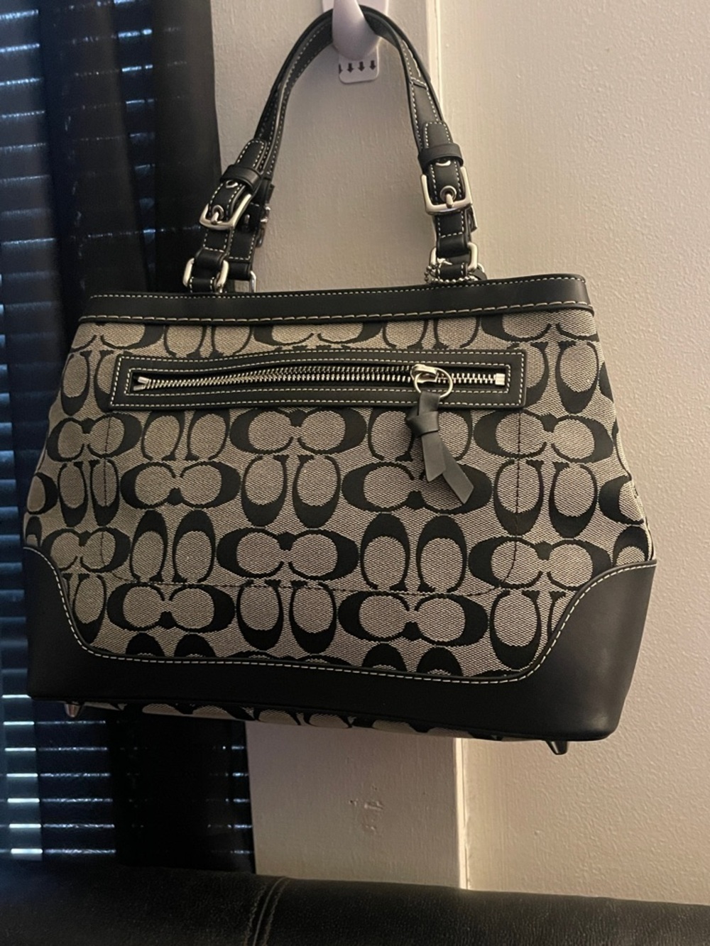 Coach Vintage Black&Gray Hampton Signature Tote w/ Top Zip 6830 Pocketbook EUC